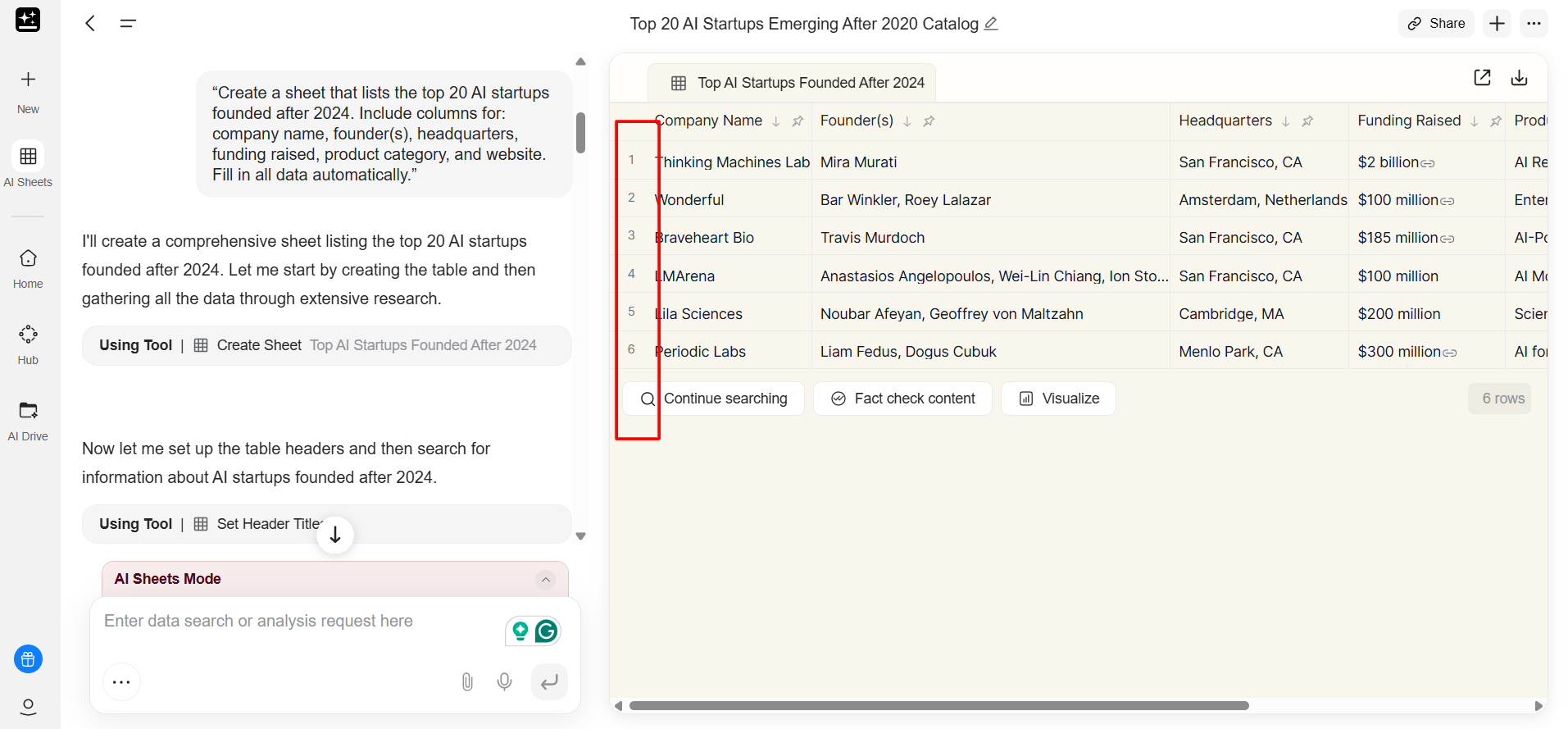 Genspark-generated spreadsheet with missing data