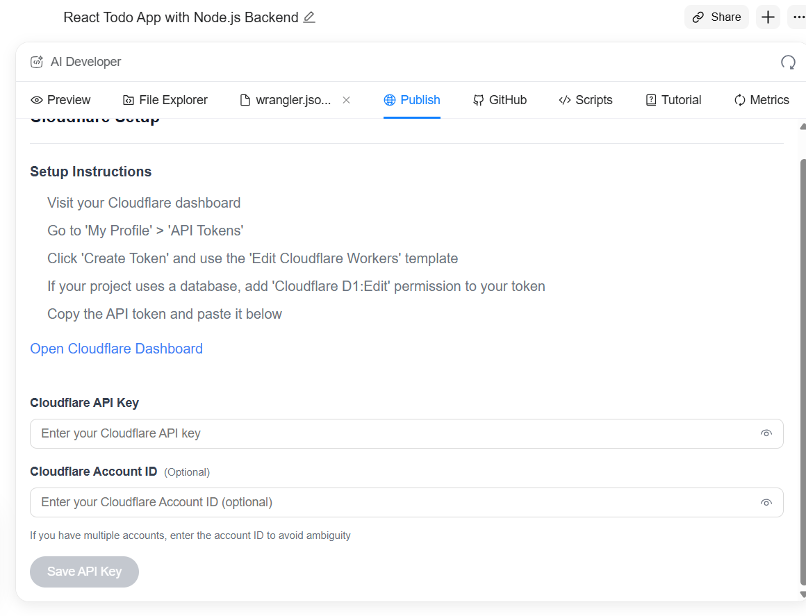 Publish screen of the Genspark AI developer output